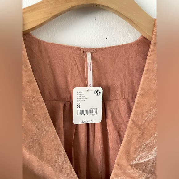 New FREE PEOPLE Estella Velvet Ruffled Mini Dress Babydoll Pink Rose S Coquette - Picture 4 of 12